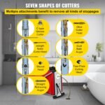 Desentupidor Elétrico 390W para Limpeza de Tubos, Espiral 15mm x 13mm, Compacto, com 8 Lâminas Substituíveis