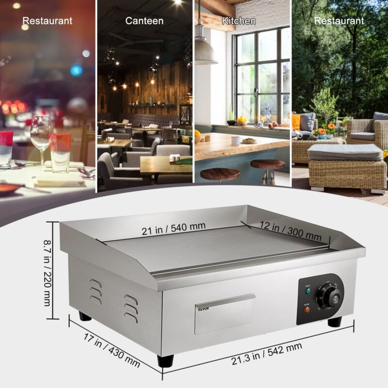 Placa de Grelhar Elétrica de Gastronomia 3000W Aço Inoxidável 54x30x1cm