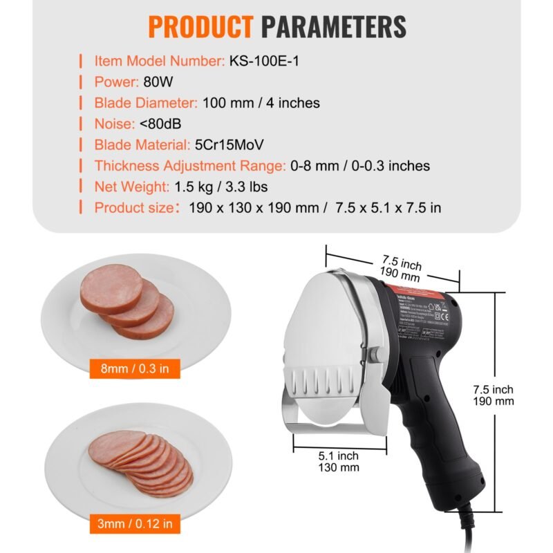 Faca Elétrica para Shawarma 80W, Cortador de Kebab em Aço Inoxidável, 2 Lâminas de 10 cm