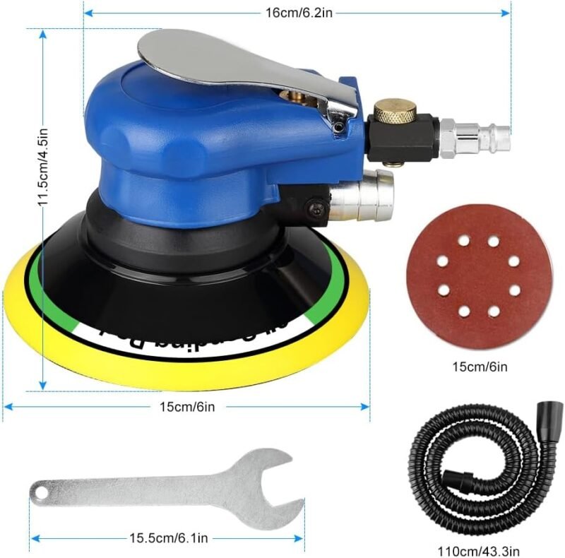 Lixadeira pneumática de 6", dupla ação, com 7 lixas