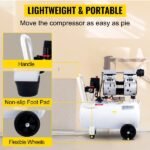 Compressor Whisper 30L, 850W, sem óleo, 115PSI, 58dB, 1440RPM, branco, ideal para oficina e pneus.
