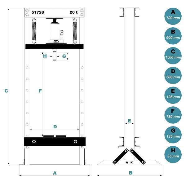 Prensa Hidráulica Industrial 20T para Oficina, Armazém, Garagem