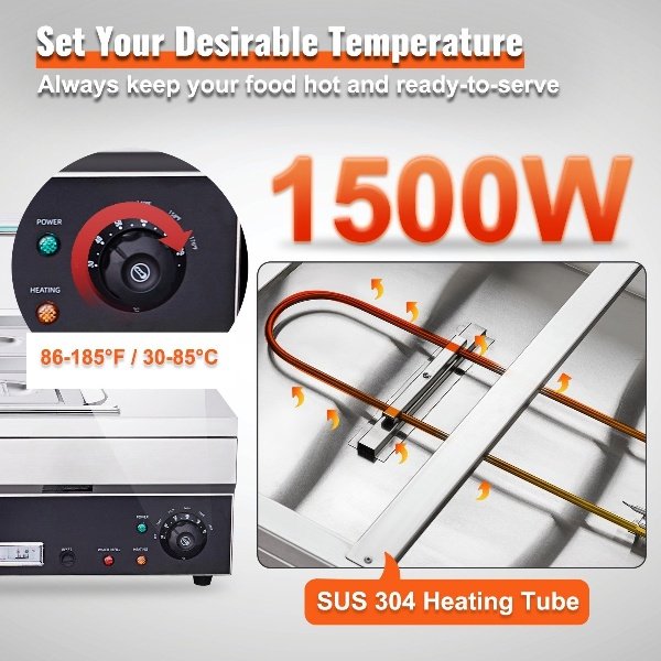 Aquecedor de Buffet em Aço Inoxidável 1500 W