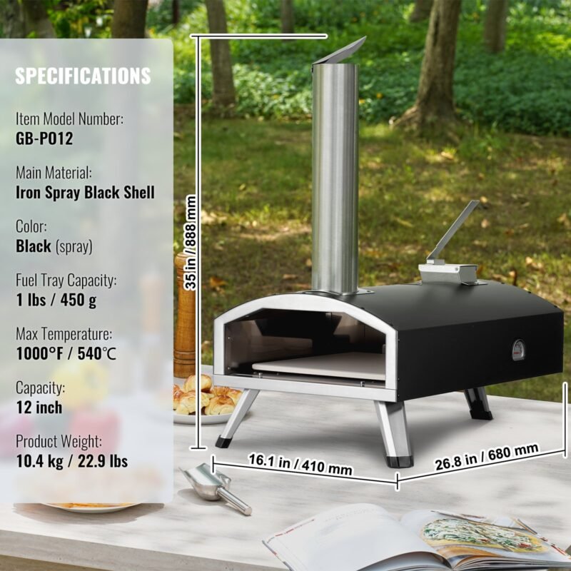 Forno de Pizza Externo Portátil a Pellets de Madeira 30cm Ferro para Camping