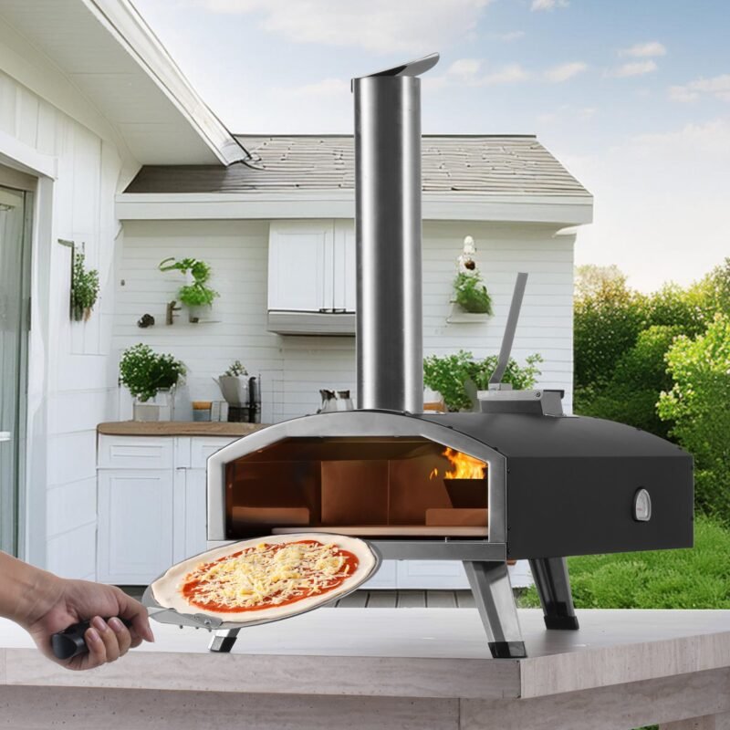 Forno de Pizza Externo Portátil a Pellets de Madeira 30cm Ferro para Camping