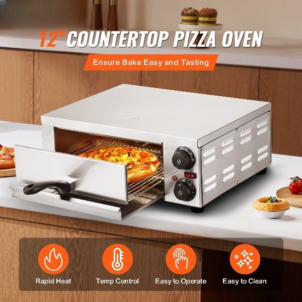 Forno de Pizza Comercial Elétrico 305mm em Aço Inoxidável com 2 Botões