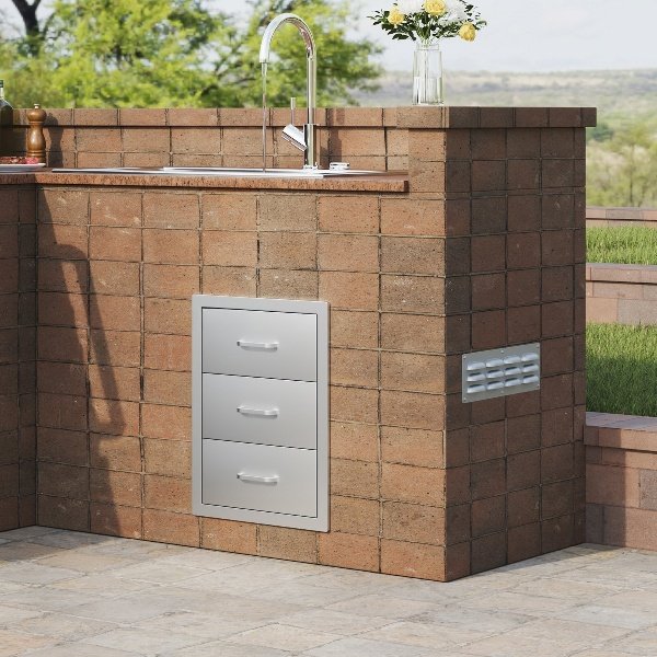 Gavetas embutidas 40 x 55 x 45 cm, com puxador de aço inox, para ilha de churrasco