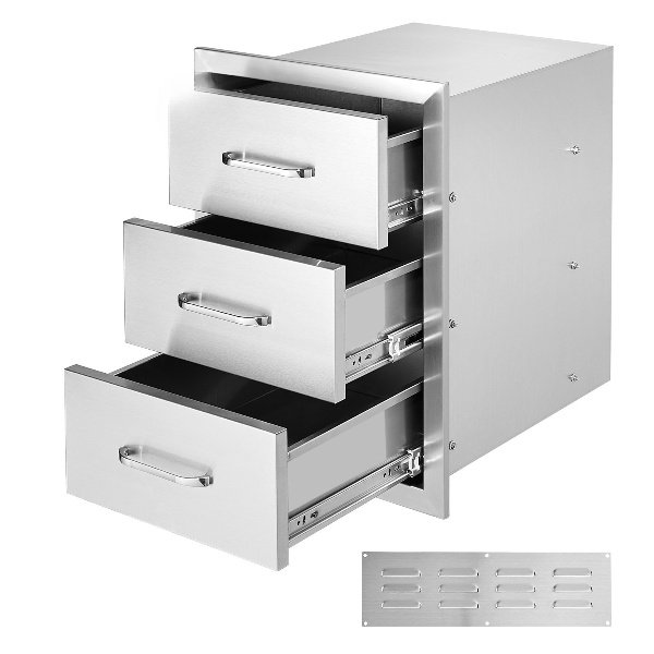 Gavetas embutidas 40 x 55 x 45 cm, com puxador de aço inox, para ilha de churrasco