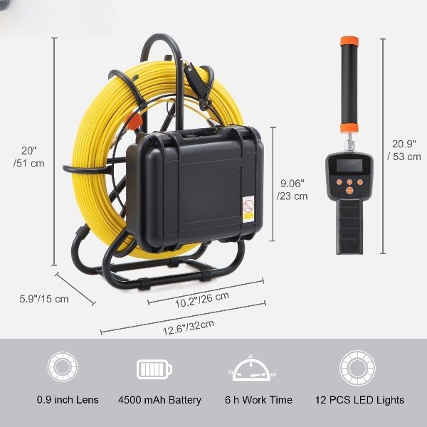 Câmera de Inspeção 30m, 1000TVL, SD 16GB, Rastreamento 512Hz, Monitor 480P