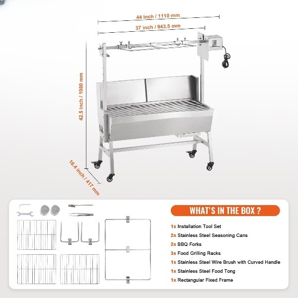 Grill Elétrico para Cordeiro e Leitão 42W 61kg com Espeto