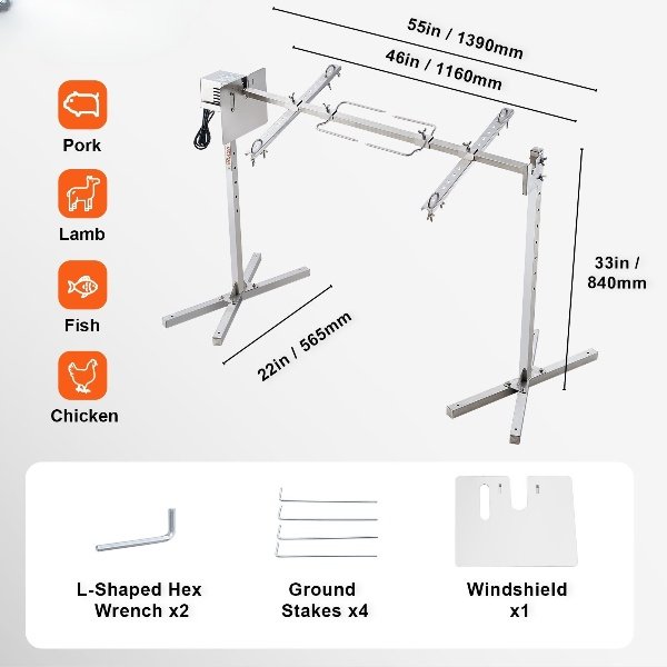 Churrasqueira Elétrica de Cordeiro e Leitão 52W 60kg 116cm