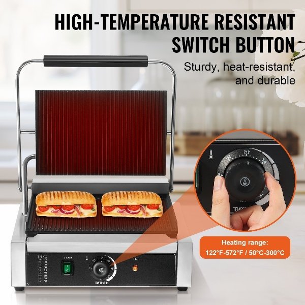Prensa Panini Grill Sandwich Maker Grill de Contato Comercial 23x23cm