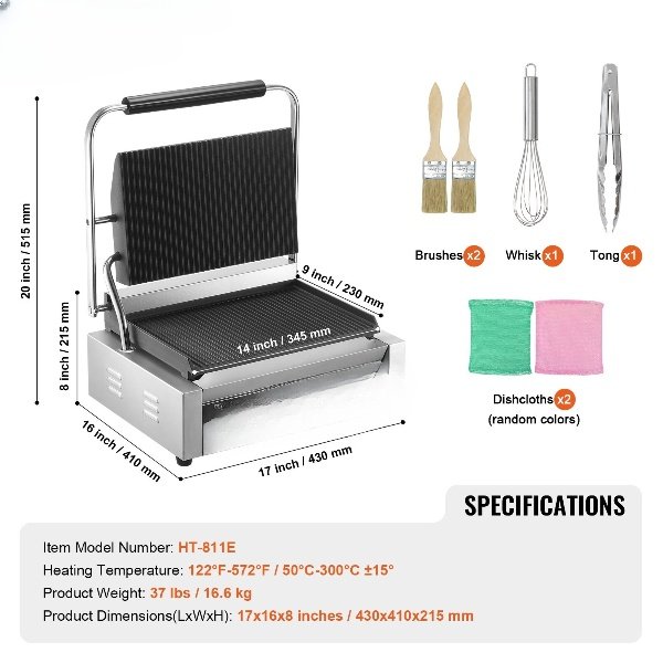 Prensa Panini Grill Sandwich Maker Grill de Contato Comercial 23x23cm