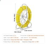 Roda de Cabo de Fibra de Vidro Ø6,35mm x 129,5m, com carretel de aço, luvas e cabeçotes metálicos para passagem de cabos.