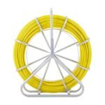 Roda de Cabo de Fibra de Vidro Ø6,35mm x 129,5m, com carretel de aço, luvas e cabeçotes metálicos para passagem de cabos.