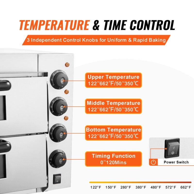 Forno de Pizza Comercial de Aço Inoxidável Elétrico 406mm com 4 Botões