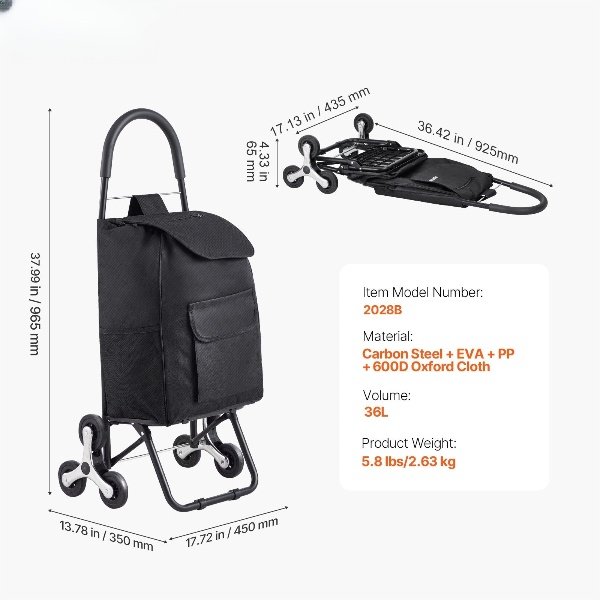 Carrinho de Transporte Dobrável Sack Truck Carga 450x350x965mm