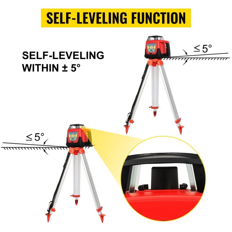 Laser rotativo 500m, 360°, à prova d'água, 20h, com tripé e régua.