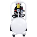 Compressor Whisper 30L, 850W, sem óleo, 115PSI, 58dB, 1440RPM, branco, ideal para oficina e pneus.