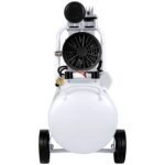Compressor Whisper 30L, 850W, sem óleo, 115PSI, 58dB, 1440RPM, branco, ideal para oficina e pneus.