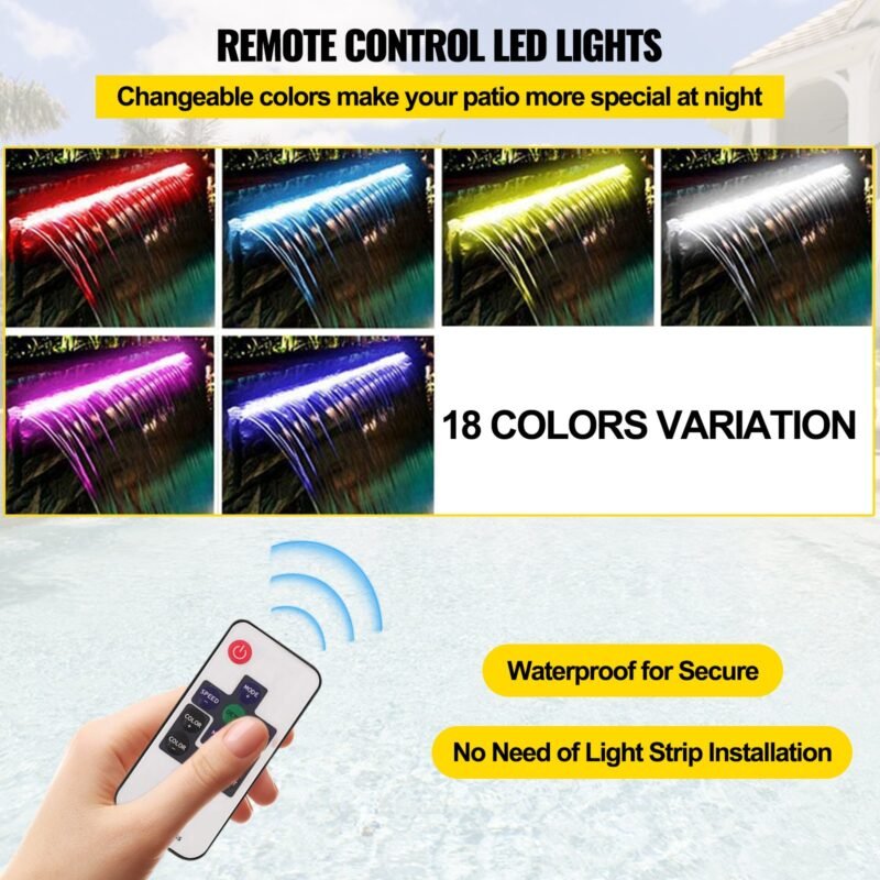 Chuveiro de cascata LED para piscina, 17,7 x 4,5 x 3,1, decoração de jardim e lagoa.