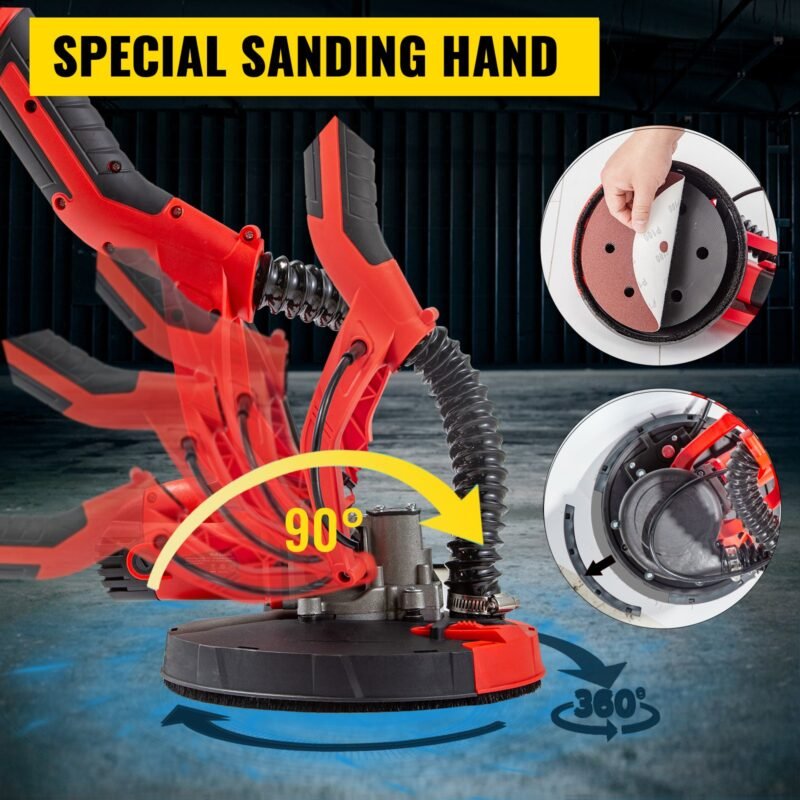Lixadeira Excentrica 225mm, 750W, para drywall, com saco de vácuo, luvas e óculos de proteção.