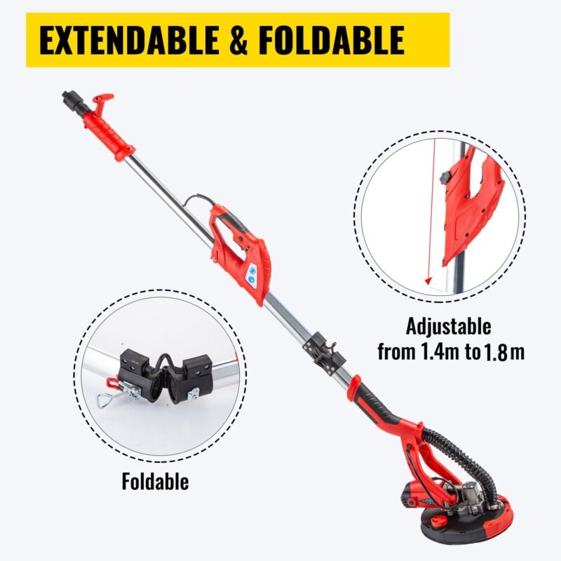 Lixadeira Excentrica 225mm, 750W, para drywall, com saco de vácuo, luvas e óculos de proteção.
