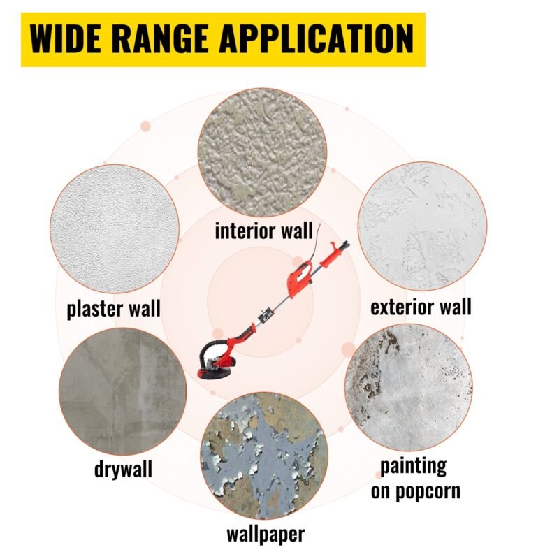 Lixadeira Excentrica 225mm, 750W, para drywall, com saco de vácuo, luvas e óculos de proteção.