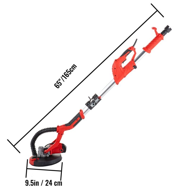 Lixadeira Excentrica 225mm, 750W, para drywall, com saco de vácuo, luvas e óculos de proteção.