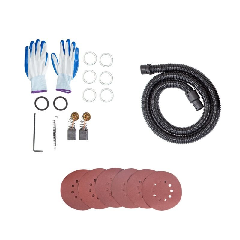 Lixadeira Excentrica 225mm, 750W, para drywall, com saco de vácuo, luvas e óculos de proteção.