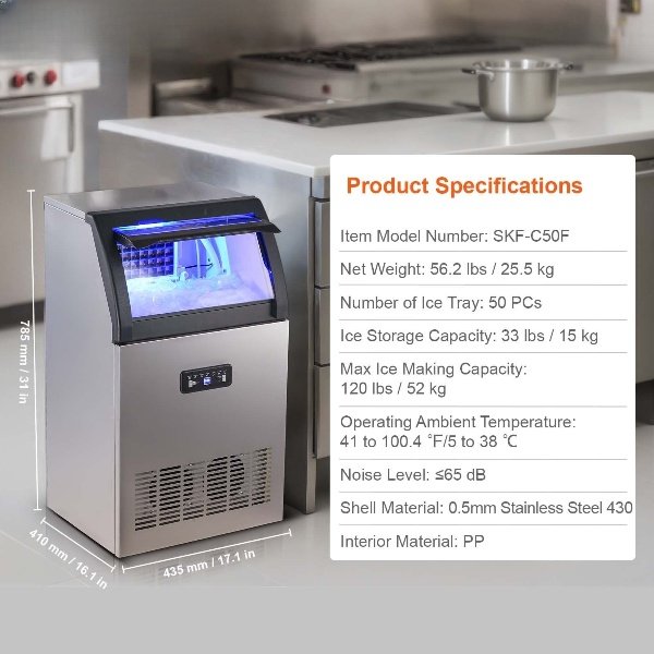 Máquina de Fazer Cubos de Gelo Comercial 34 kg / 24 h