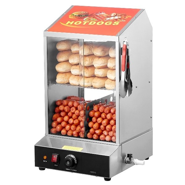 Vaporizeiro de Cachorro Quente e Aquecedor de Pão 2 Andares 37L Elétrico Comercial
