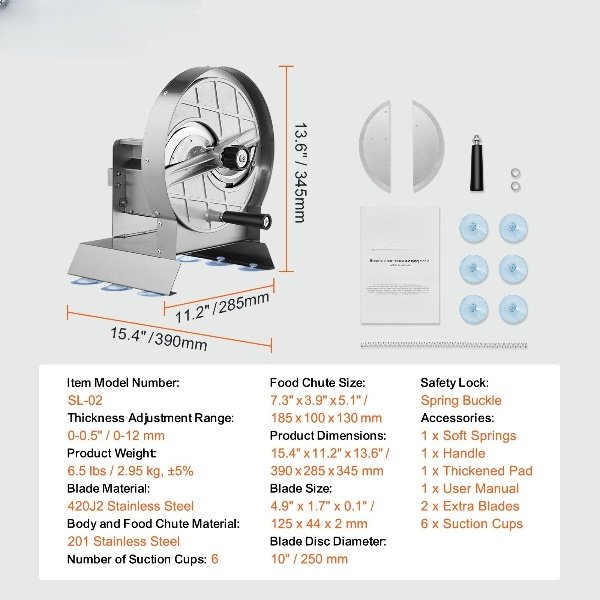 Cortador Manual de Aço Inoxidável com 2 Lâminas, para Batatas, Pepinos, Limões e Tomates.