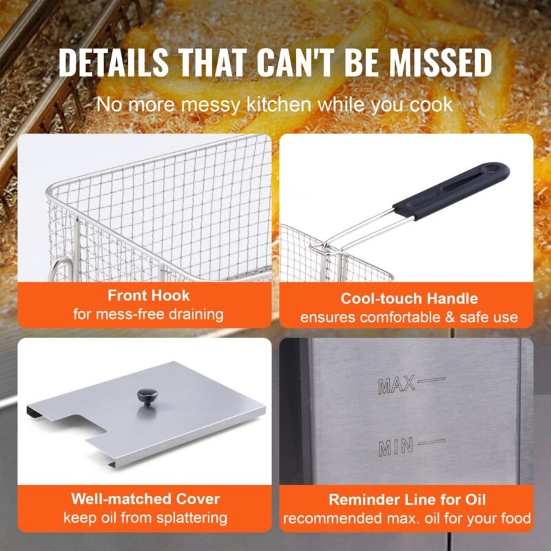 Fritadeira Elétrica 12Lx2 Aço Inoxidável 1500W + 1500W Cestos Removíveis