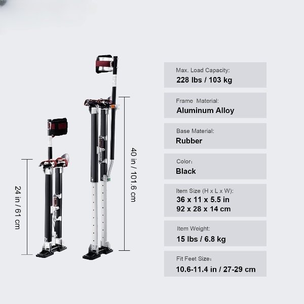 Andador Drywall 61-101,6 cm, 103 kg, Alumínio, 27-29 cm Pé