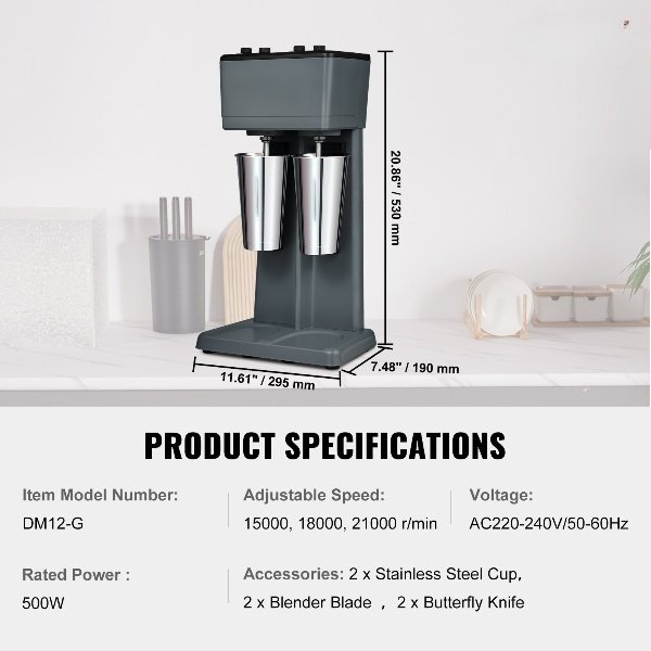 Misturador Pro Drink 375 W, Cabeça Única, 3 Velocidades, Copo de Aço Inoxidável para Milkshake e Coquetéis.