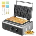Máquina de Waffle Comercial Ferro de Waffle 1550W 10 Waffles Retangulares Prata