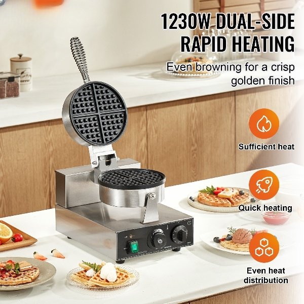 Máquina de Waffle Comercial 1230W Ferro de Waffle 4 Waffles em Forma de Ventilador