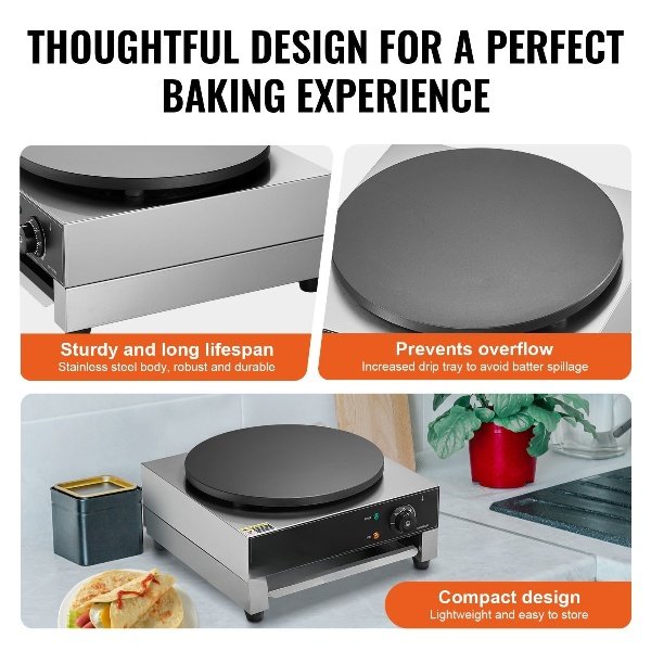 Máquina Comercial de Crepes Elétrica 3400W Cabeça Dupla 40cm