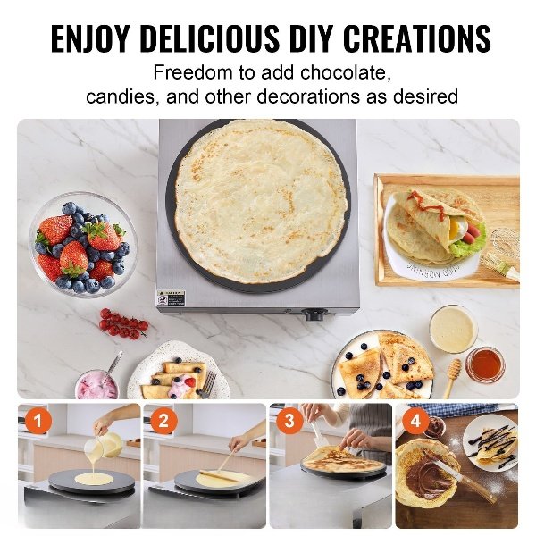 Máquina Comercial de Crepes Elétrica 3400W Cabeça Dupla 40cm