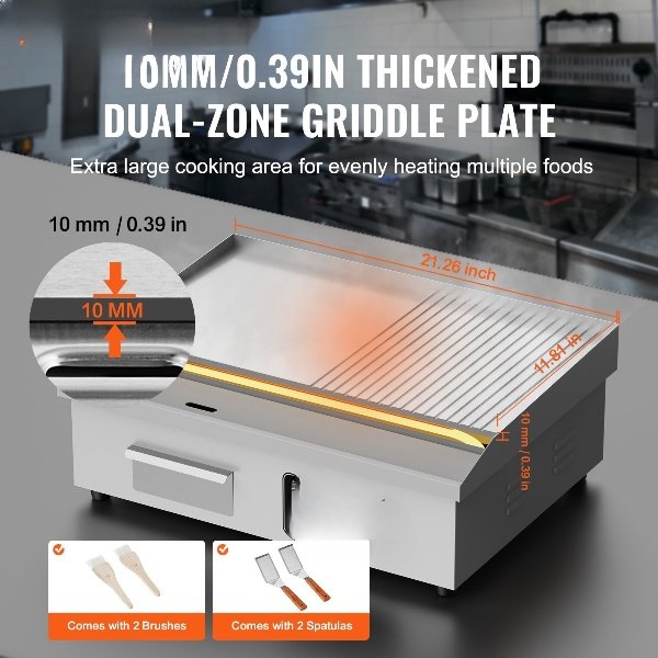 Grelha Elétrica Comercial 2000W, Chapa de Bancada Flat 10mm