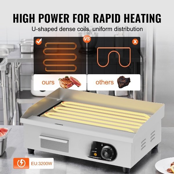 Grelha Elétrica Comercial 2000W, Chapa de Bancada Flat 10mm