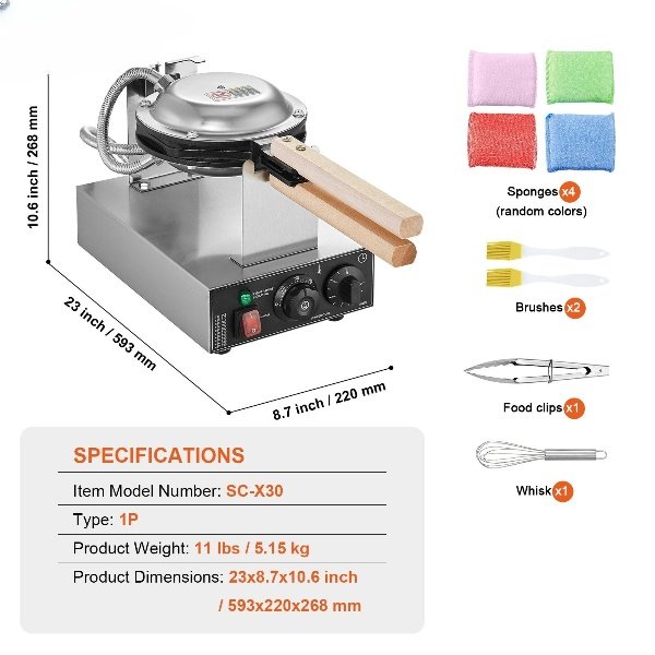 Máquina de Waffle Comercial 1230W Ferro de Waffle 4 Waffles em Forma de Ventilador
