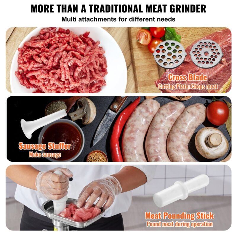 Moedor de carne com capacidade de 2,04 kg/min, ideal para fazer linguiças