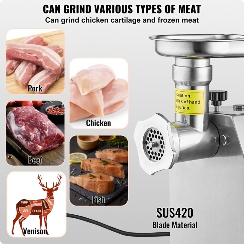 Moedor de carne com capacidade de 2,04 kg/min, ideal para fazer linguiças