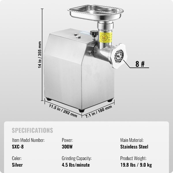 Moedor de carne com capacidade de 2,04 kg/min, ideal para fazer linguiças