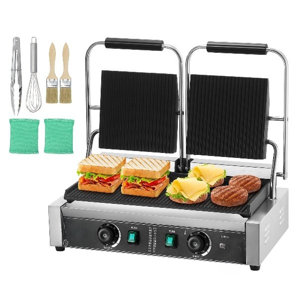 Grelhador Panini Comercial, Máquina de Sanduíche com Placa Dupla 485x230mm