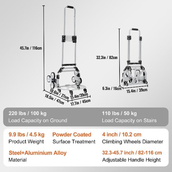 Carrinho de Escada com Alça Ajustável 50/100kg