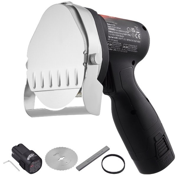 Cortador de Doner 80 W, Faca Elétrica Sem Fio, Espessura 0-8 mm, Lâmina de 100 mm, Preto.