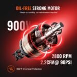 Compressor de ar 900W, sussurrante, sem óleo, 8L, 2800rpm.